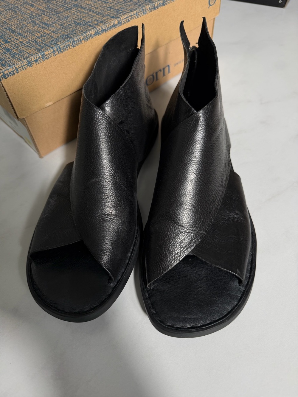 Born Black Leather Crossover Open-Toe Ankle Sandals